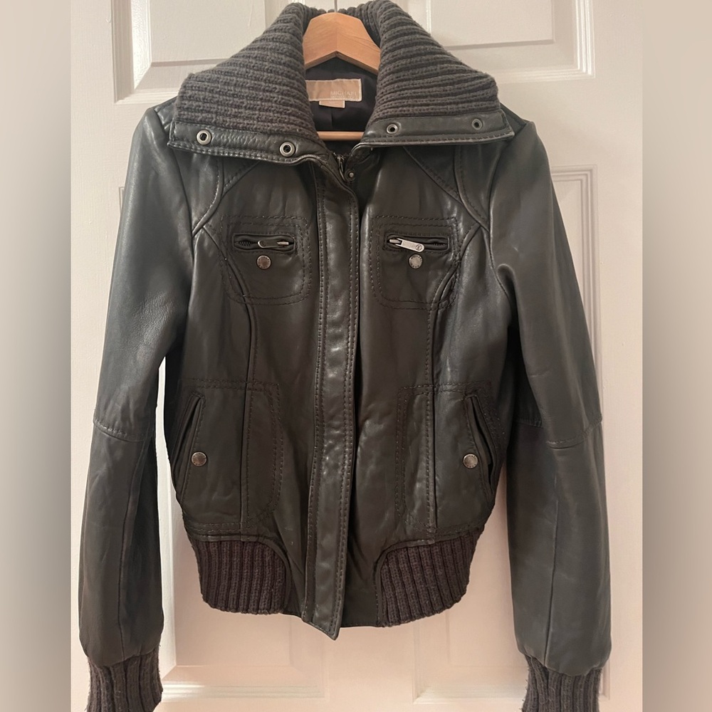 Michael Kors Grey Genuine Leather Jacket